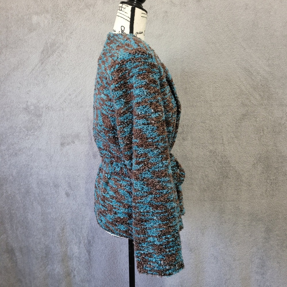 Vintage Y2K tie front sweater blazer brown & blue mottled textured knit fabric - Picture 2 of 16